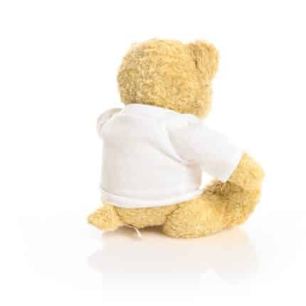 Rear right side view of edward teddy bear honey