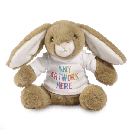 20cm Bramble bunny soft toy with printed white t-shirt