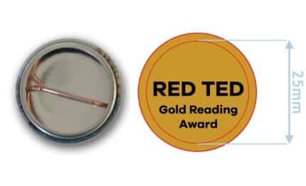 red ted button badge